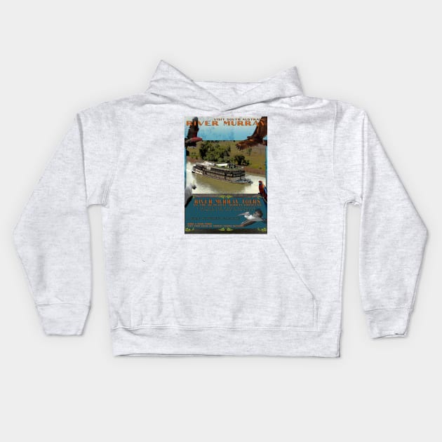 River Murray Retro Travel 01A Kids Hoodie by seadogprints